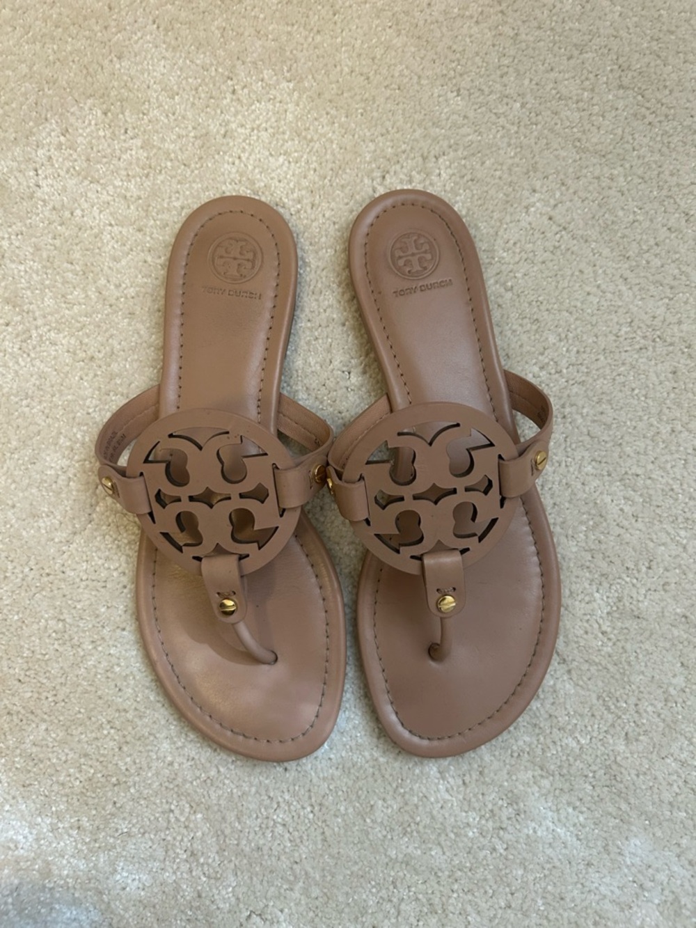 Tory Burch Leather Miller Thong Sandals in Tan